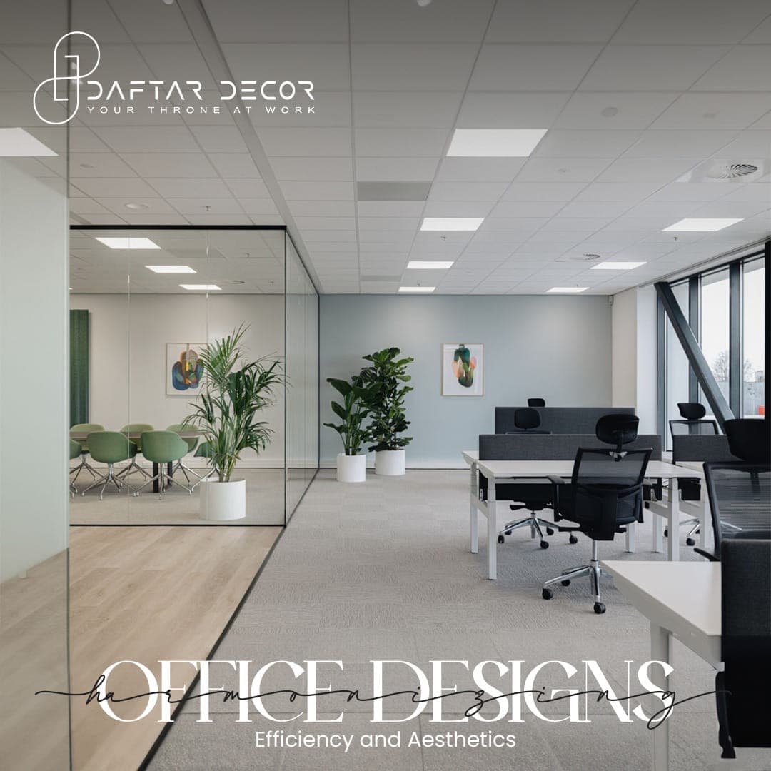 @daftardecor designs harmonize style and practicality, creating an office that inspires and motivates. From furniture selection to layout planning, we ensure every detail fits perfectly. Check out our Website-